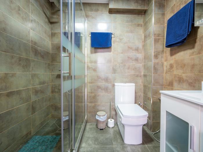 En-suite bathroom with walk-in shower with rainhead, sink and toilet